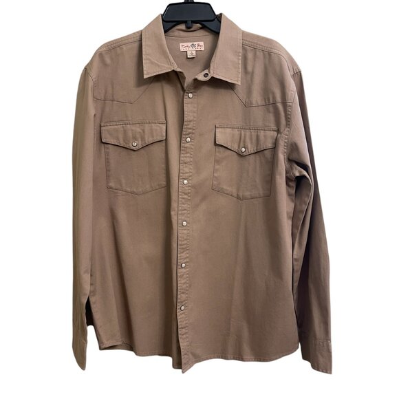 Turtle Bay New York Khaki Shirt Long Sleeve Pearl Snaps Pockets Size Large - Picture 5 of 11